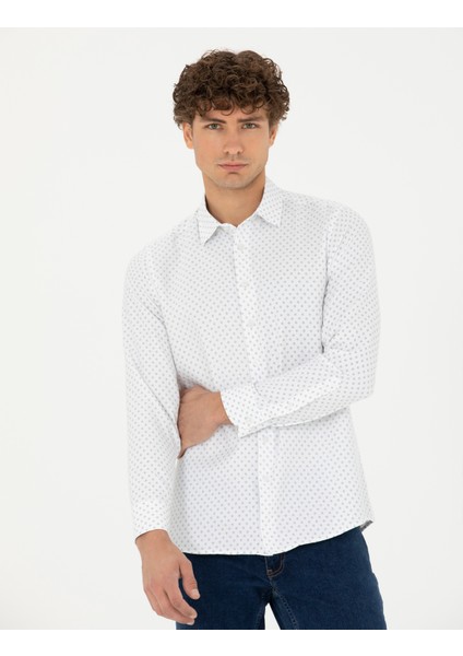 Erkek Petrol Slim Fit Uzun Kollu Gömlek 50278868-VR102