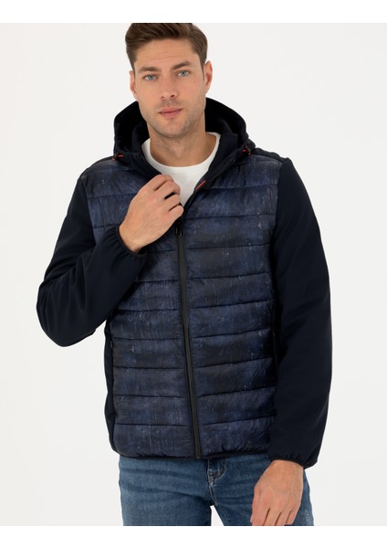 Erkek Lacivert Kapüşonlu Kapitone Spor Mont 50273118-VR033