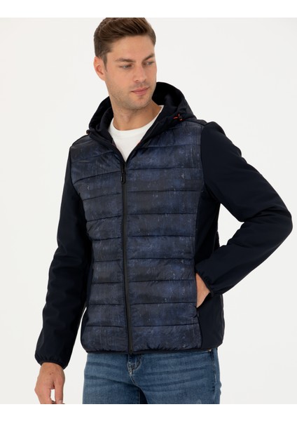 Erkek Lacivert Kapüşonlu Kapitone Spor Mont 50273118-VR033