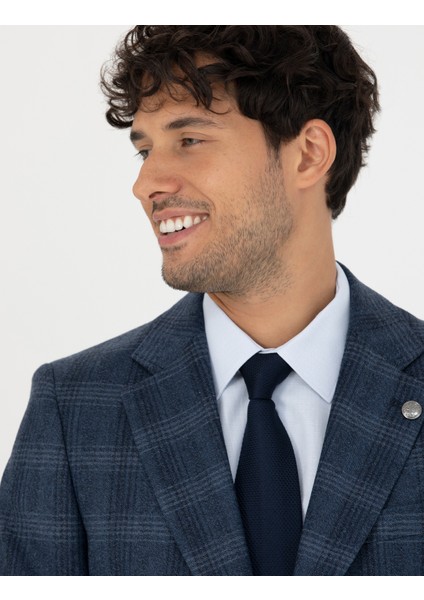 Erkek %100 Yün Ekose Lacivert Ekstra Slim Fit Takım Elbise 50273458-VR033 fiyatları