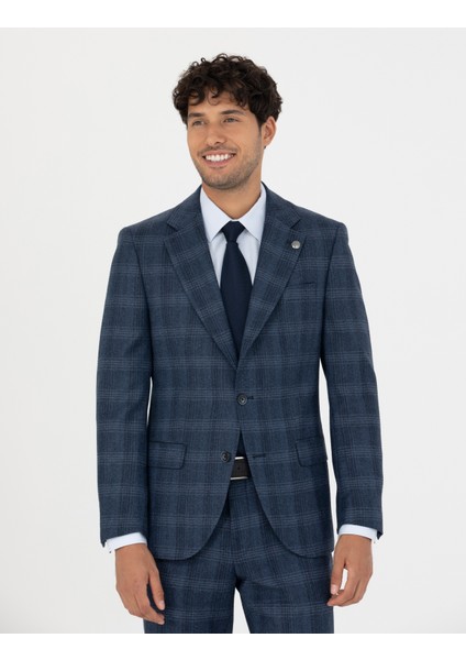 Erkek %100 Yün Ekose Lacivert Ekstra Slim Fit Takım Elbise 50273458-VR033 fırsatları