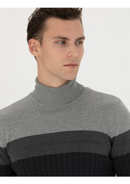 Erkek Antrasit Melanj Slim Fit Balıkçı Yaka Triko Kazak 50279430-VR081 fiyatları