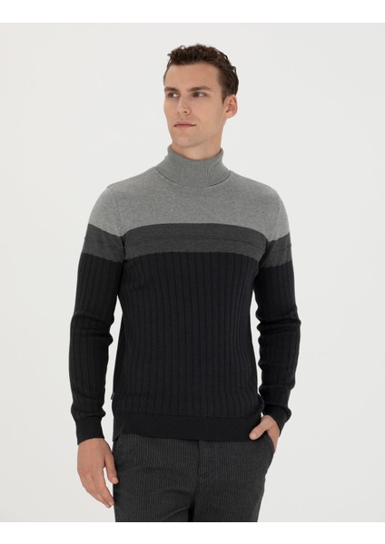 Erkek Antrasit Melanj Slim Fit Balıkçı Yaka Triko Kazak 50279430-VR081 modelleri