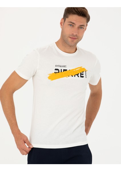 Erkek Ekru Slim Fit Tişört 50272503-VR019