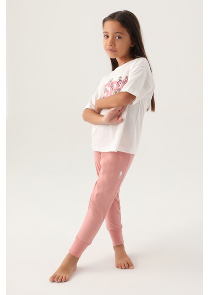 U.S. Polo Assn. Kız Çocuk Krem Pijama Takım 50290948-VR071