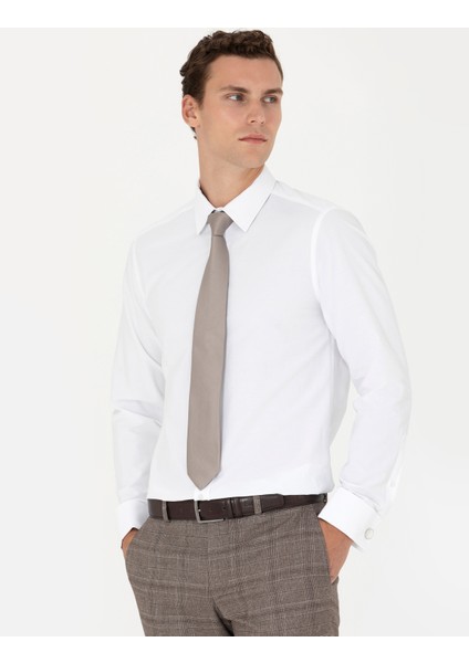 Erkek Beyaz Slim Fit Uzun Kollu Basic Gömlek 50277780-VR013