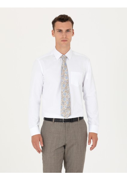 Erkek Beyaz Regular Fit Uzun Kollu Basic Gömlek 50277764-VR013