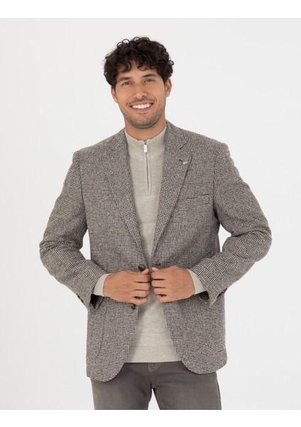 Erkek Kahverengi Slim Fit Yün Karışımlı Ceket 50273155-VR029