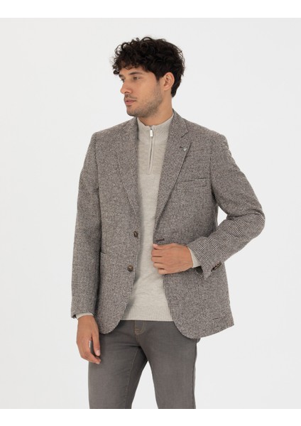 Erkek Kahverengi Slim Fit Yün Karışımlı Ceket 50273155-VR029 modelleri
