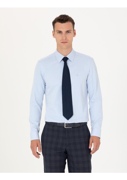 Erkek Açık Mavi Slim Fit Uzun Kollu Basic Gömlek 50277778-VR003
