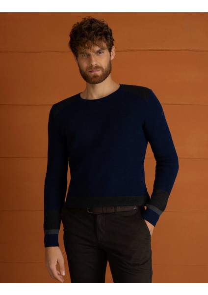 Erkek Lacivert Slim Fit Triko Kazak 50194126-VR033