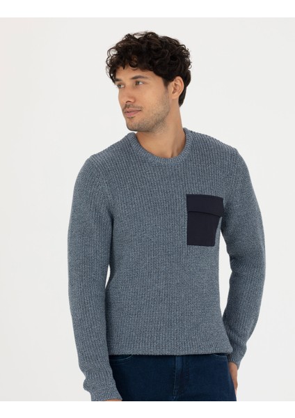 Erkek Lacivert Slim Fit Bisiklet Yaka Triko Kazak 50260316-VR033