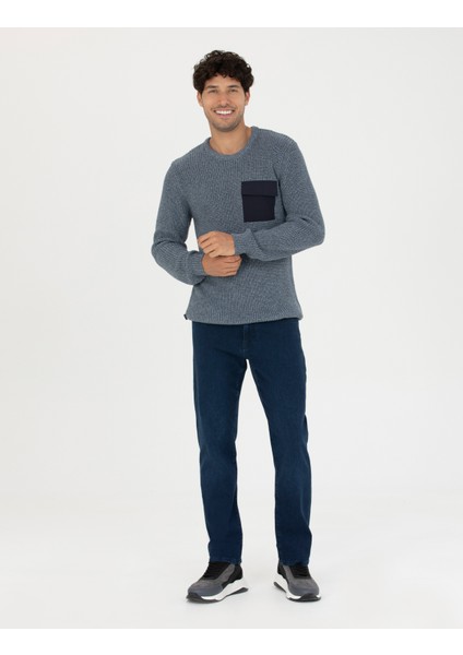 Erkek Lacivert Slim Fit Bisiklet Yaka Triko Kazak 50260316-VR033