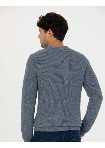 Erkek Lacivert Slim Fit Bisiklet Yaka Triko Kazak 50260316-VR033