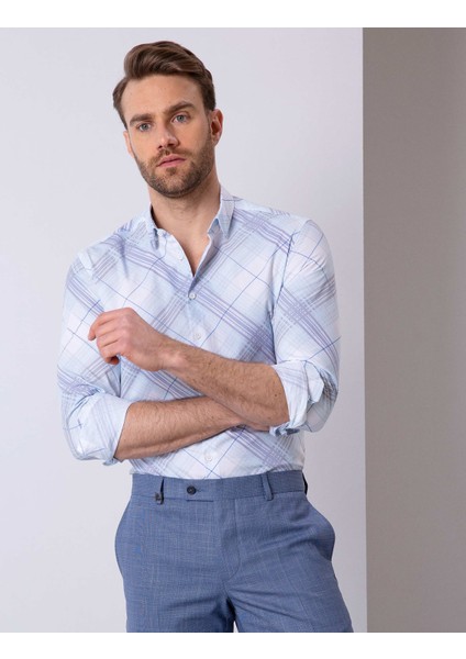 Erkek Mavi Slim Fit Uzun Kollu Gömlek 50200514-VR036