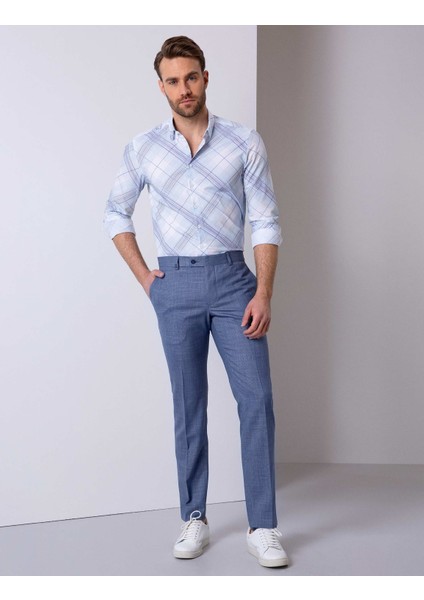 Erkek Mavi Slim Fit Uzun Kollu Gömlek 50200514-VR036