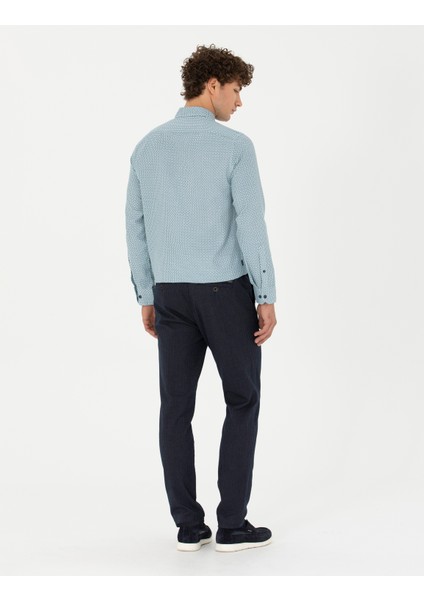 Erkek Lacivert Slim Fit Çizgili Kanvas Pantolon 50278468-VR033 fırsatları