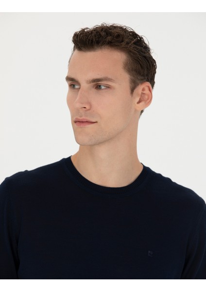 Erkek Lacivert Slim Fit Bisiklet Yaka Yün Karışımlı Basic Triko Kazak 50270054-VR033 fiyatları