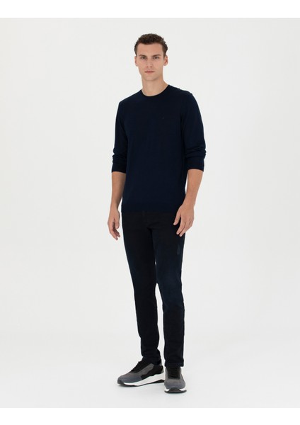 Erkek Lacivert Slim Fit Bisiklet Yaka Yün Karışımlı Basic Triko Kazak 50270054-VR033 fırsatları