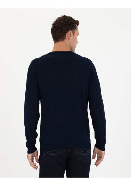 Erkek Lacivert Slim Fit Bisiklet Yaka Yün Karışımlı Basic Triko Kazak 50270054-VR033 indirimleri