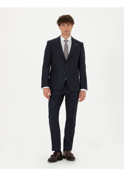 Erkek %100 Yün Lacivert Slim Fit Takım Elbise 50274246-VR033