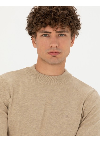 Erkek Taş Melanj Slim Fit Çeyrek Yaka Basic Triko Kazak 50276158-VR225 fiyatları