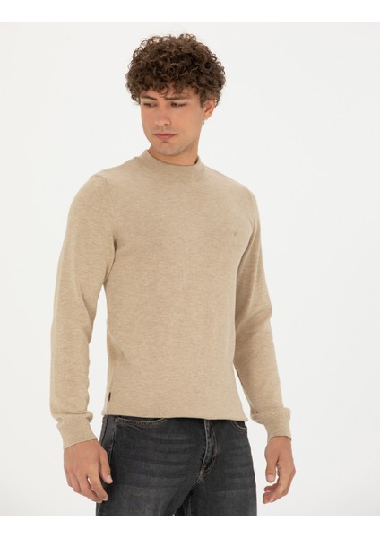 Erkek Taş Melanj Slim Fit Çeyrek Yaka Basic Triko Kazak 50276158-VR225 modelleri