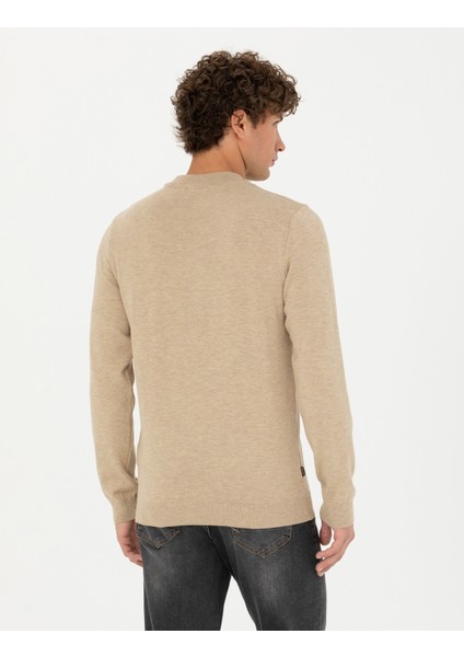 Erkek Taş Melanj Slim Fit Çeyrek Yaka Basic Triko Kazak 50276158-VR225 indirimleri