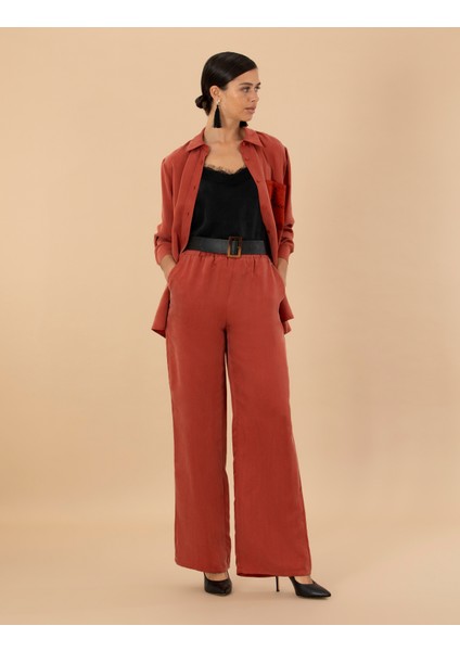 Kadın Kiremit Kupro Kumaş Loose Fit Pantolon 50273100-VR031