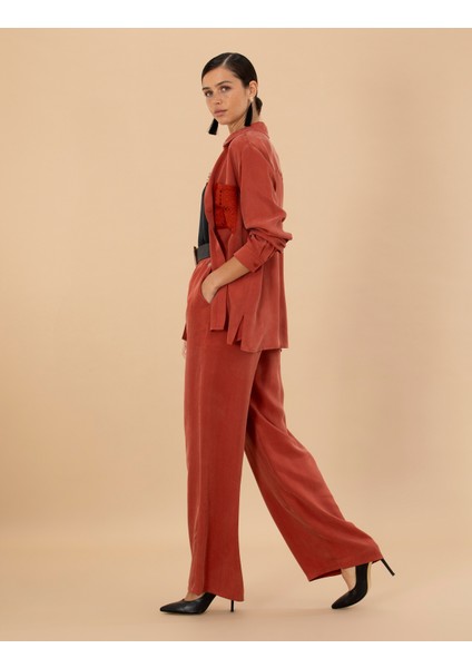 Kadın Kiremit Kupro Kumaş Loose Fit Pantolon 50273100-VR031 modelleri