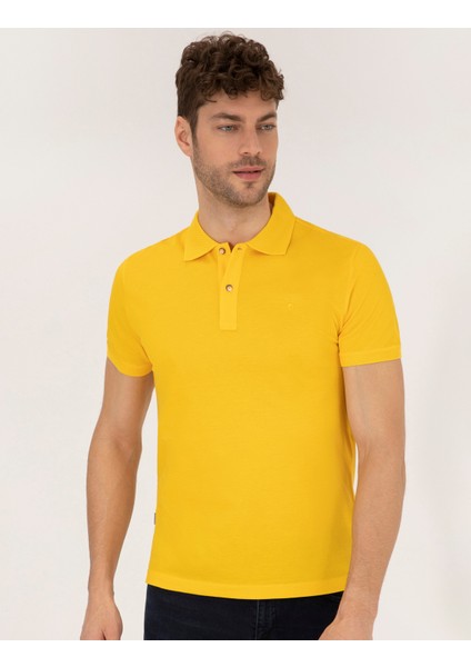 Erkek Sarı Slim Fit Polo Yaka Merserize Tişört 50262665-VR044