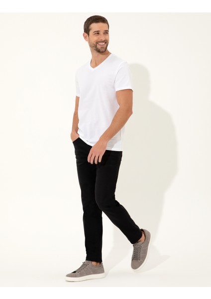 Erkek Beyaz Slim Fit V Yaka Basic Tişört 50251677-VR013 fırsatları