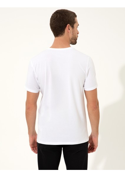 Erkek Beyaz Slim Fit V Yaka Basic Tişört 50251677-VR013 indirimleri
