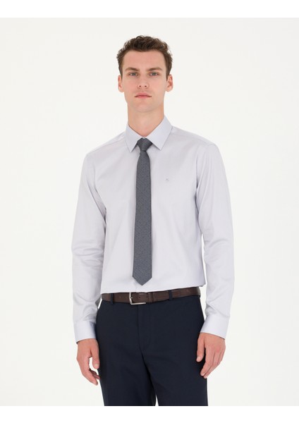 Erkek Gri Slim Fit Uzun Kollu Basic Gömlek 50277147-VR024