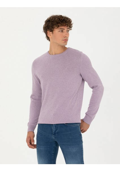 Erkek Lila Melanj Slim Fit Bisiklet Yaka Basic Triko Kazak 50270179-VR231