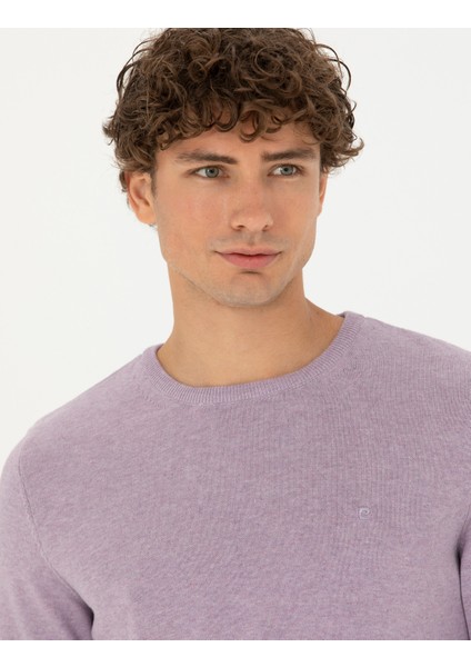 Erkek Lila Melanj Slim Fit Bisiklet Yaka Basic Triko Kazak 50270179-VR231 fiyatları