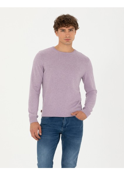 Erkek Lila Melanj Slim Fit Bisiklet Yaka Basic Triko Kazak 50270179-VR231 modelleri