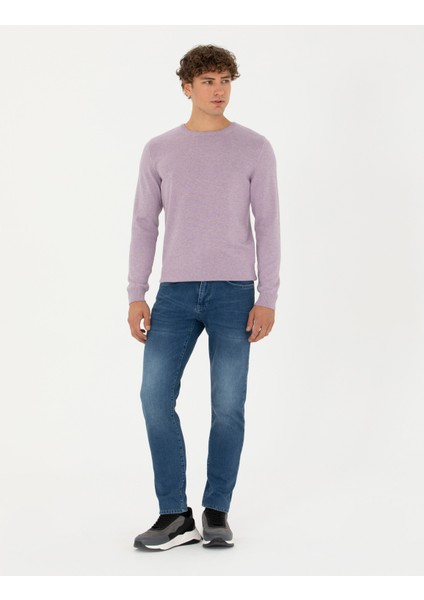 Erkek Lila Melanj Slim Fit Bisiklet Yaka Basic Triko Kazak 50270179-VR231 fırsatları