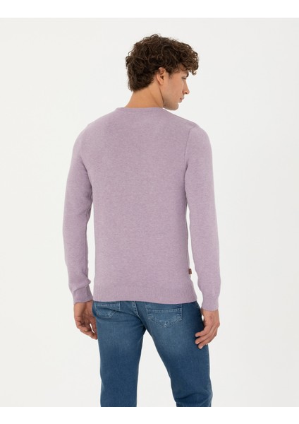 Erkek Lila Melanj Slim Fit Bisiklet Yaka Basic Triko Kazak 50270179-VR231 indirimleri