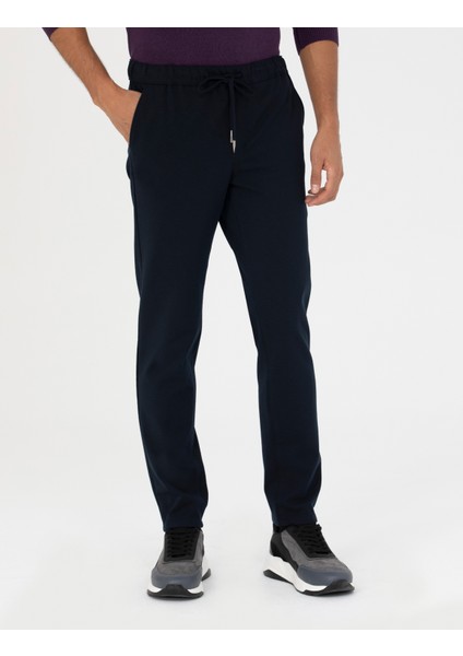 Erkek Lacivert Slim Fit Beli Lastikli Bağcıklı Kanvas Pantolon 50278473-VR033