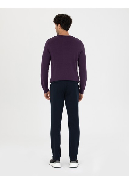 Erkek Lacivert Slim Fit Beli Lastikli Bağcıklı Kanvas Pantolon 50278473-VR033
