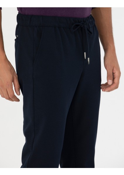 Erkek Lacivert Slim Fit Beli Lastikli Bağcıklı Kanvas Pantolon 50278473-VR033