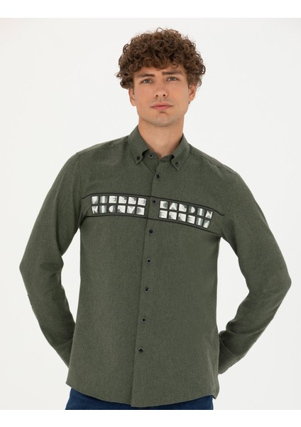 Erkek Haki Slim Fit Uzun Kollu Gömlek 50274061-VR027