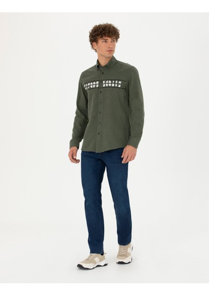 Erkek Haki Slim Fit Uzun Kollu Gömlek 50274061-VR027
