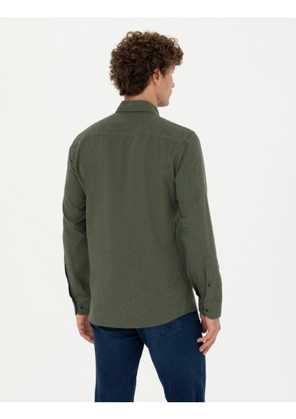 Erkek Haki Slim Fit Uzun Kollu Gömlek 50274061-VR027