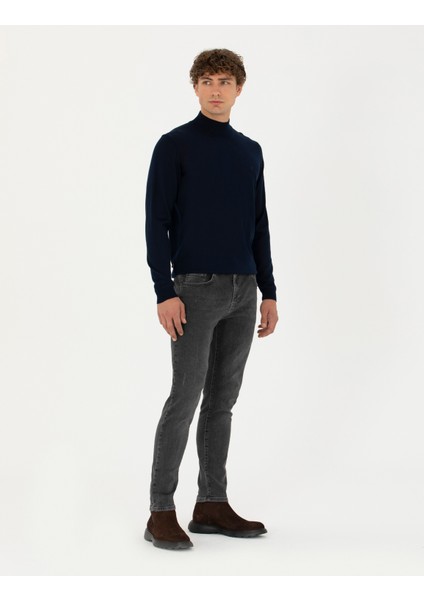 Erkek Lacivert Slim Fit Yarım Balıkçı Yaka Yün Karışımlı Basic Triko Kazak 50270055-VR033