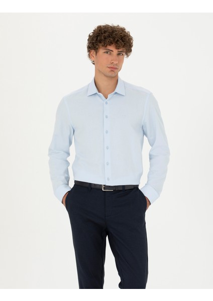 Erkek Açık Mavi Slim Fit Uzun Kollu Gömlek 50275511-VR003