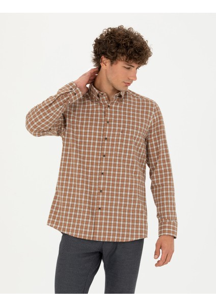 Erkek Kahverengi Regular Fit Uzun Kollu Gömlek 50274597-VR029