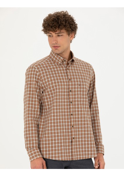 Erkek Kahverengi Regular Fit Uzun Kollu Gömlek 50274597-VR029