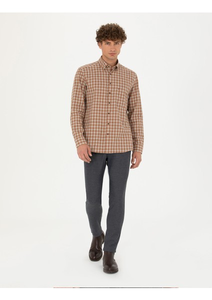 Erkek Kahverengi Regular Fit Uzun Kollu Gömlek 50274597-VR029